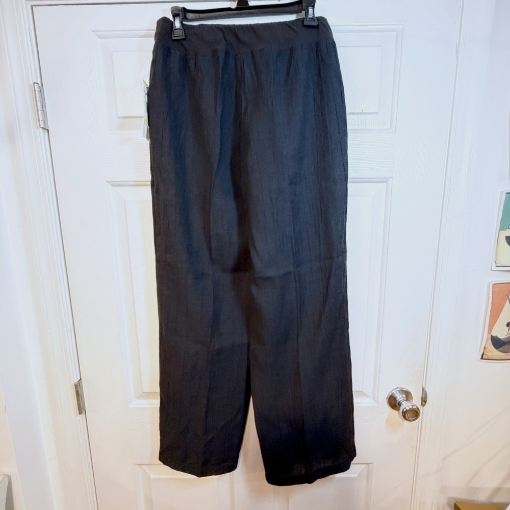 Jones Womens Black Wide Leg Textured Pull On Pants M High Rise Flowy Lightweight - Picture 3 of 9